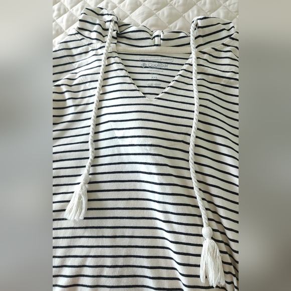 Coolibar Beach Hoodie | 2X | UPF 50+ | 3/4 sleeve | black & white | striped - Picture 5 of 7